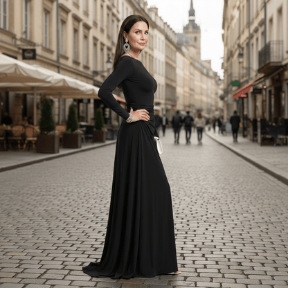 Maxikleid mit langen Ärmeln und U-Boot-Ausschnitt