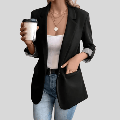 Sleek Black Blazer Striped Cuff