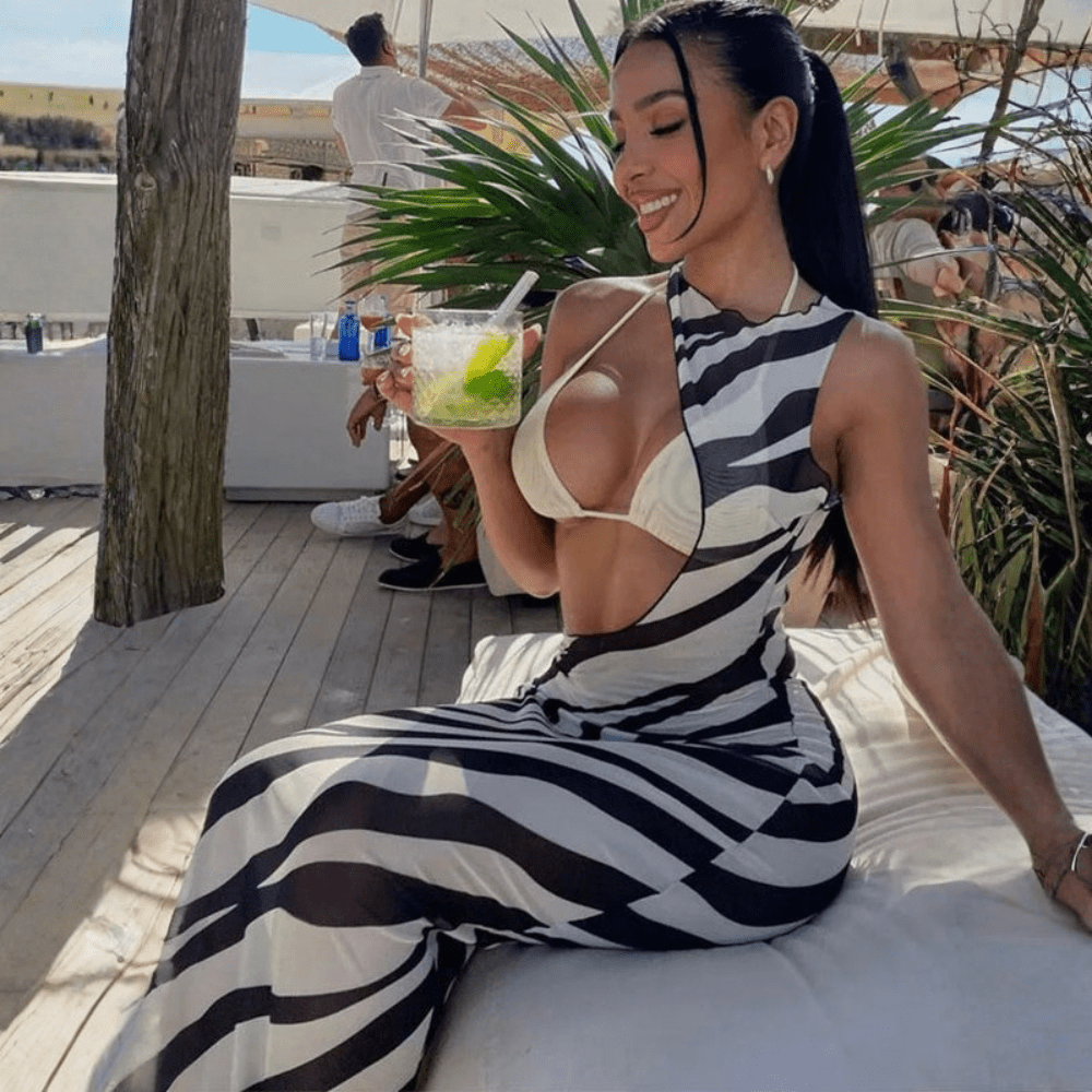 Zebra Mesh Maxi Dress Cutout