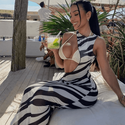 Zebra Mesh Maxi Dress Cutout