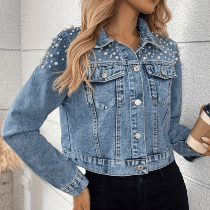 Glänzende Perlen-Denim-Jacke