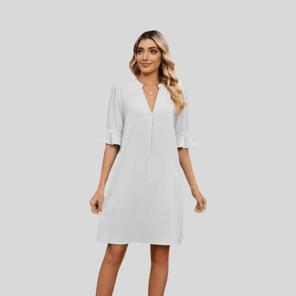 V Neck Pleated Loose Midi Dress