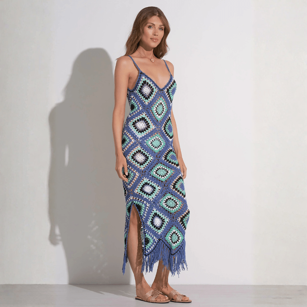 Handwoven Knit Maxi Dress Fringe