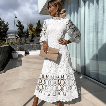 Elegant Lace Long Sleeve Midi Dress