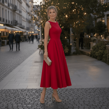 Defined Waist Sleeveless Midi Dress