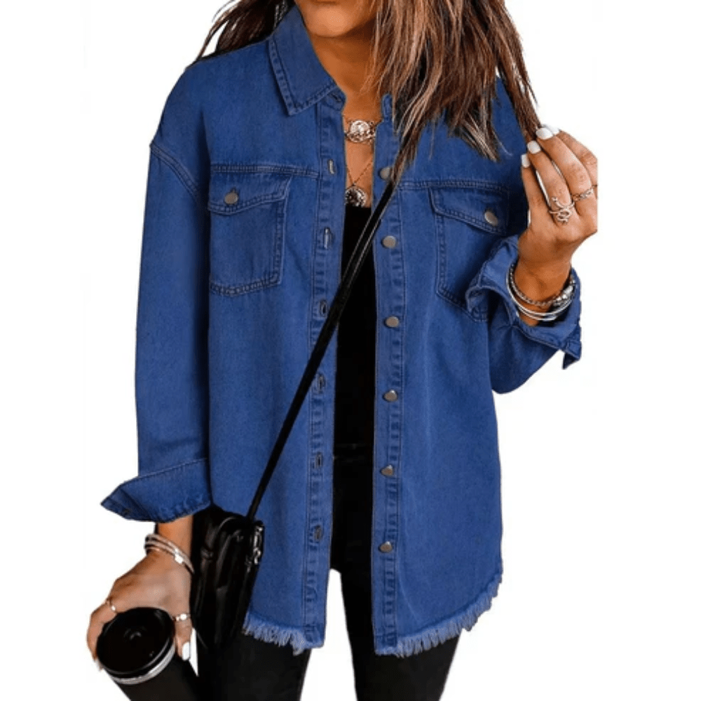 Frayed Denim Oversized Shirt Jacket