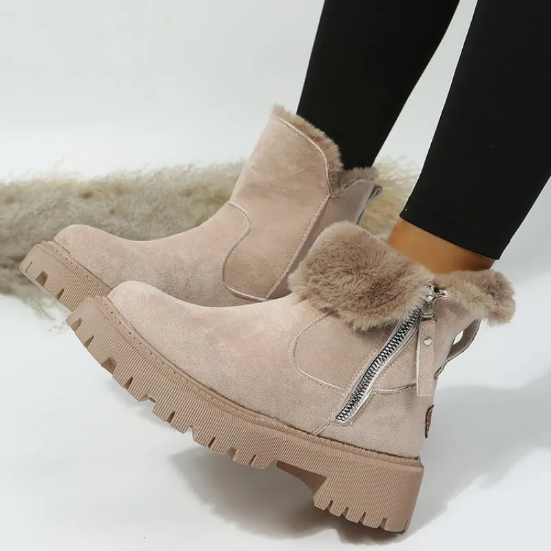 Winter Ankle Boots with Cozy Fuzzy Cuffs