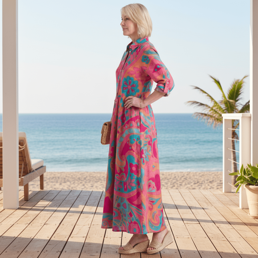 Bedrucktes Midikleid mit Kragen