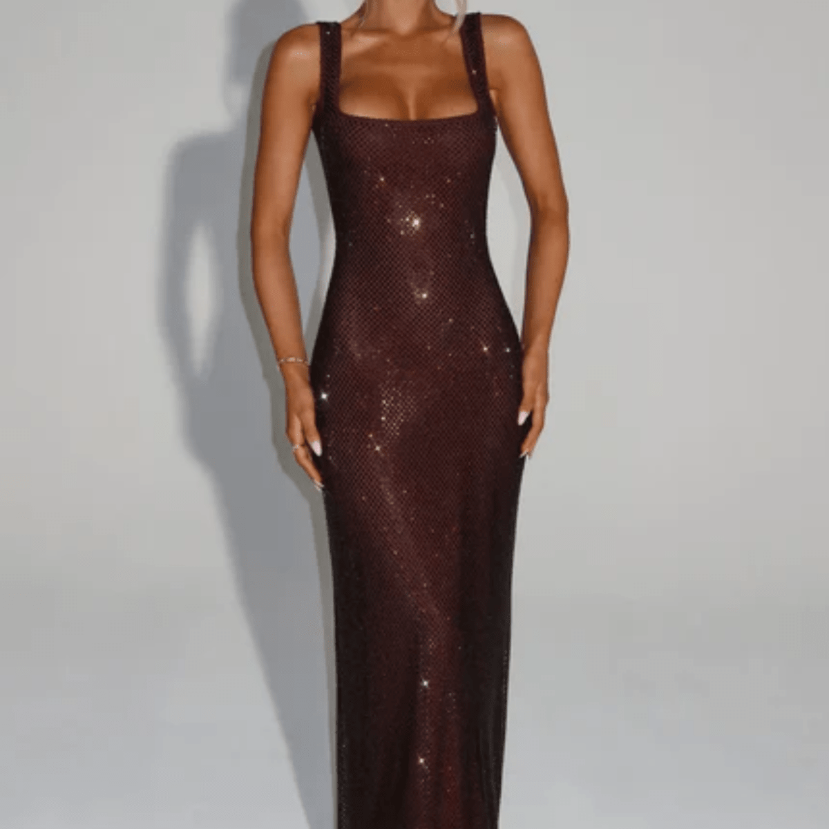 Square Neck Sequin Maxi Dress