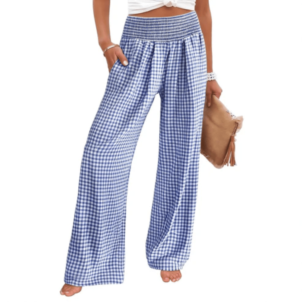 Casual Checkered Wide Leg Pants