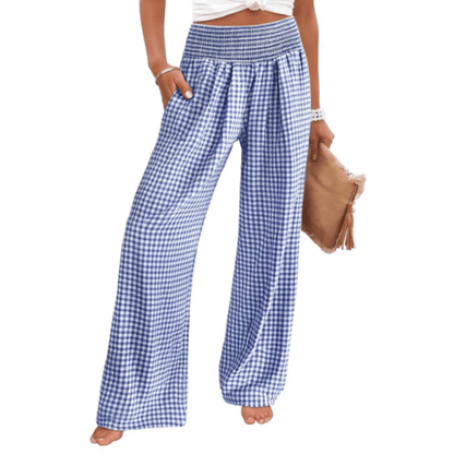 Casual Checkered Wide Leg Pants