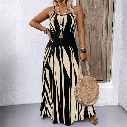 Zebra Print Sleeveless Adjustable Strap Maxi Dress