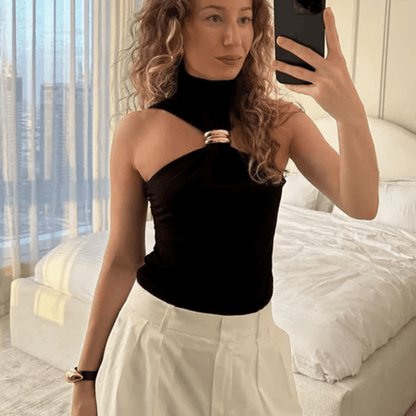 Metallic Ring Halter Top