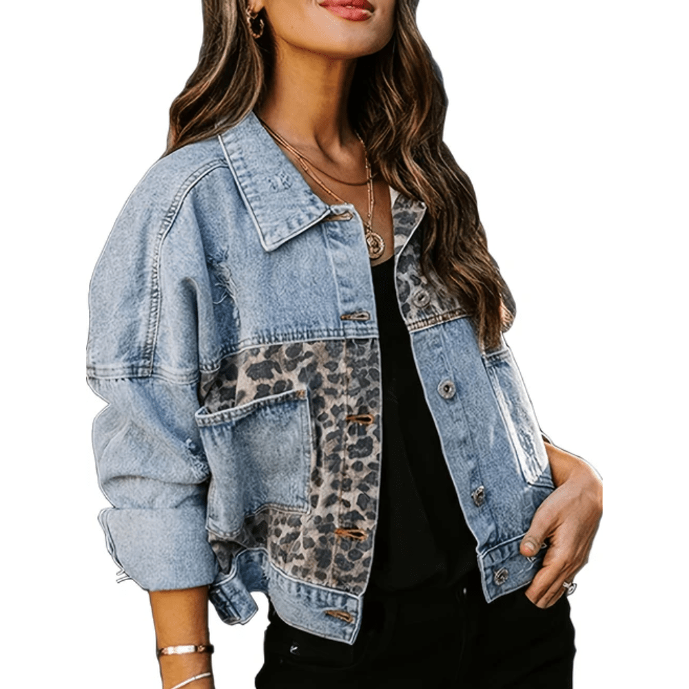 Bold Denim Leopard Patchwork Jacket