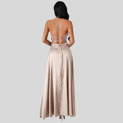 Backless Draped Neck Evening Gown