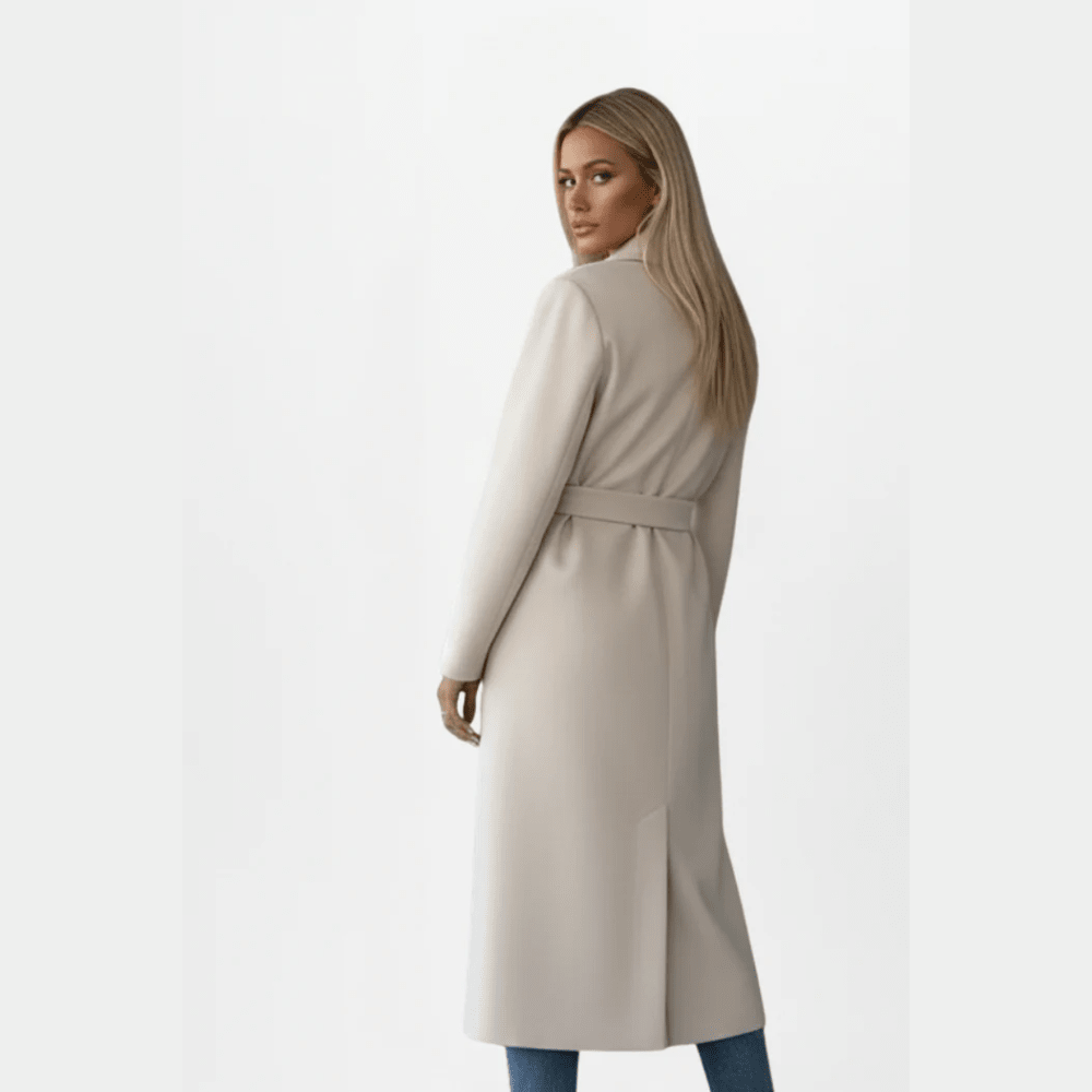 Polished Wool Coat Double Breasted with Belt