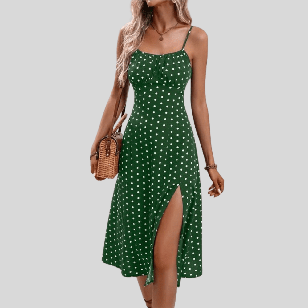 Polka Dot Slit Midi Summer Dress