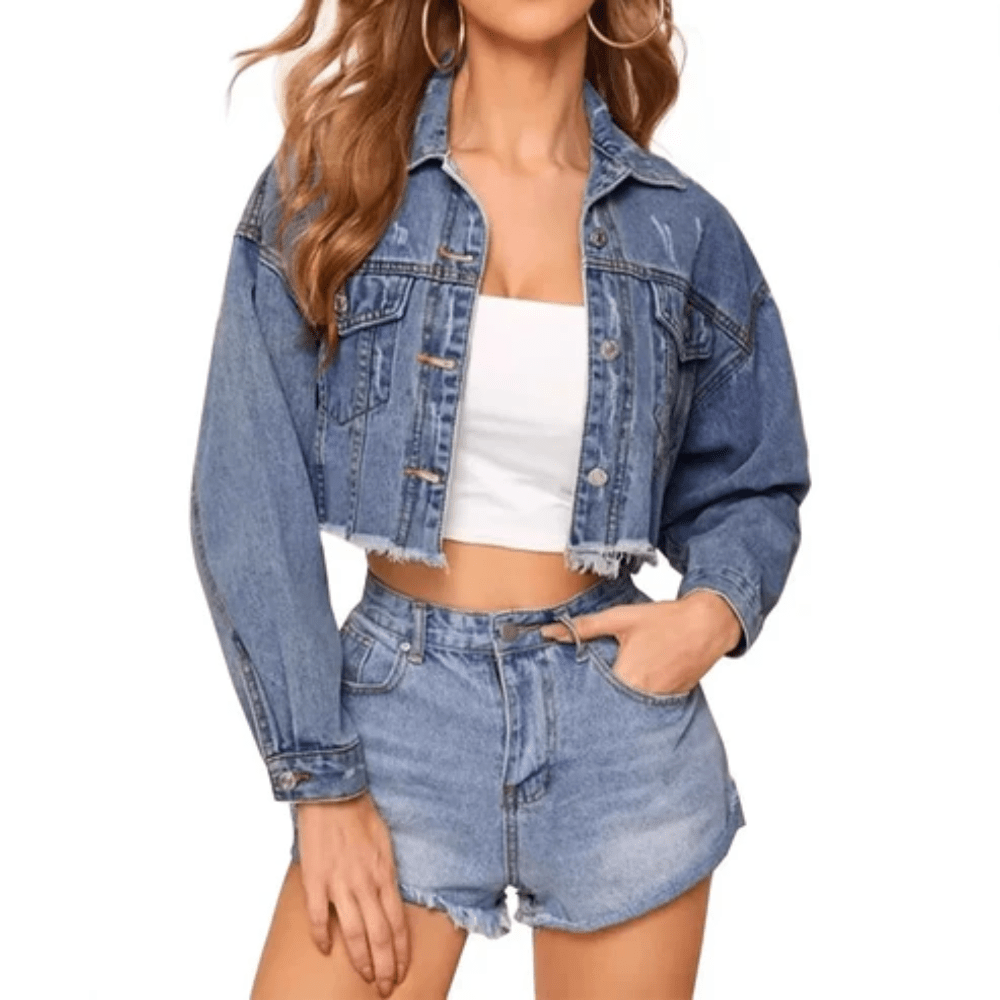 Distressed Denim Jacket Cropped