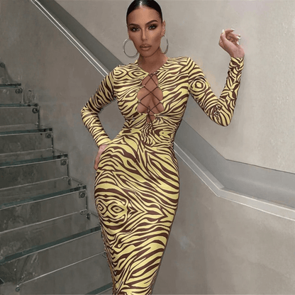 Zebra Print Bodycon Maxi Dress