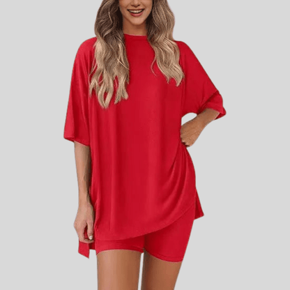 Loose Short Sleeve Top And Shorts Set