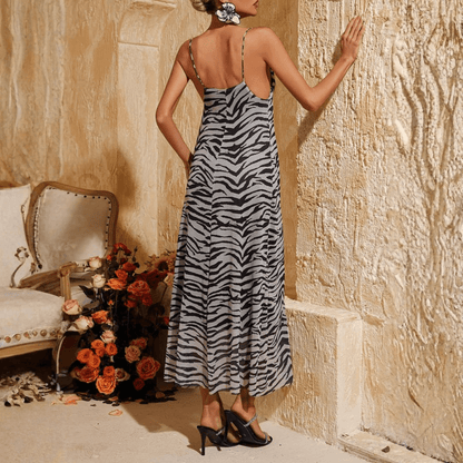 Maxikleid mit Zebramuster, quadratischem Ausschnitt und Trägern