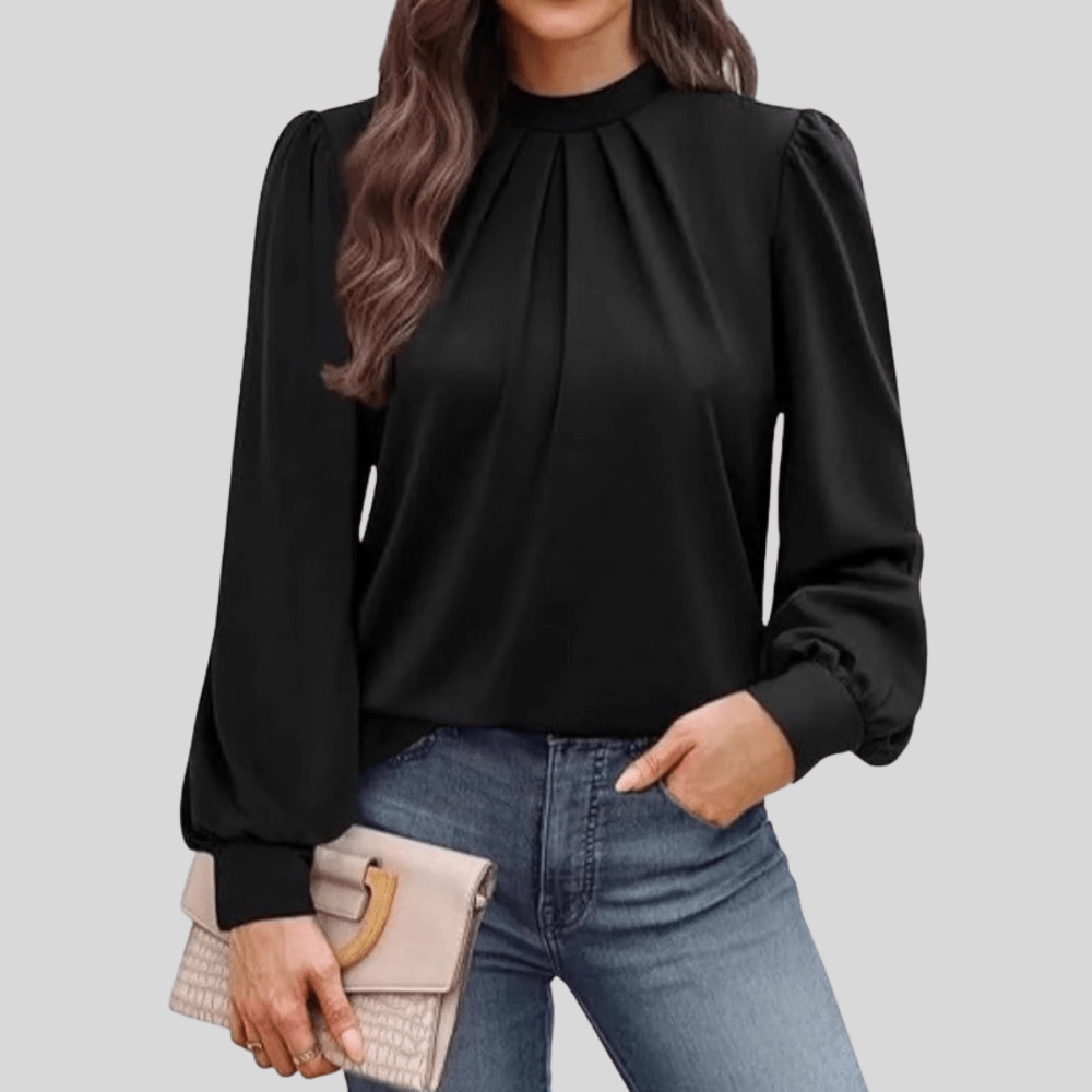 Leopard Print High Collar Ruched Long Sleeve Top