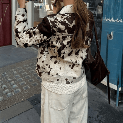 Bold Cow Print Cropped Blazer