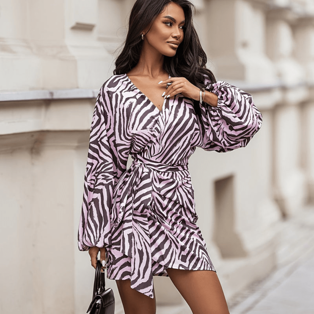 Bold Zebra Mini Dress Vneck