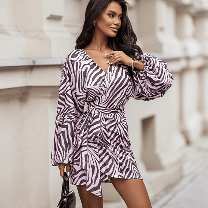 Bold Zebra Mini Dress Vneck