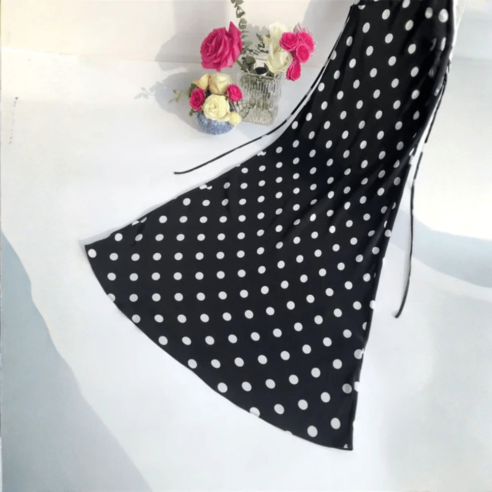 Deep V Polka Dot Silk Maxi Dress