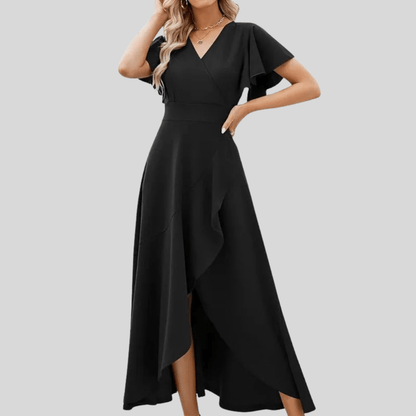 Graceful Lotus Sleeve Evening Dress