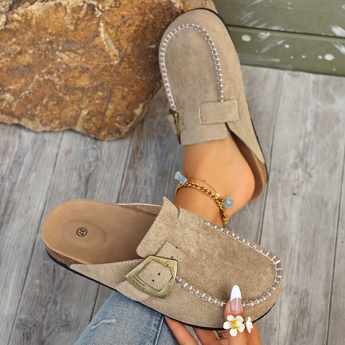 Retro Buckle Mule Flats