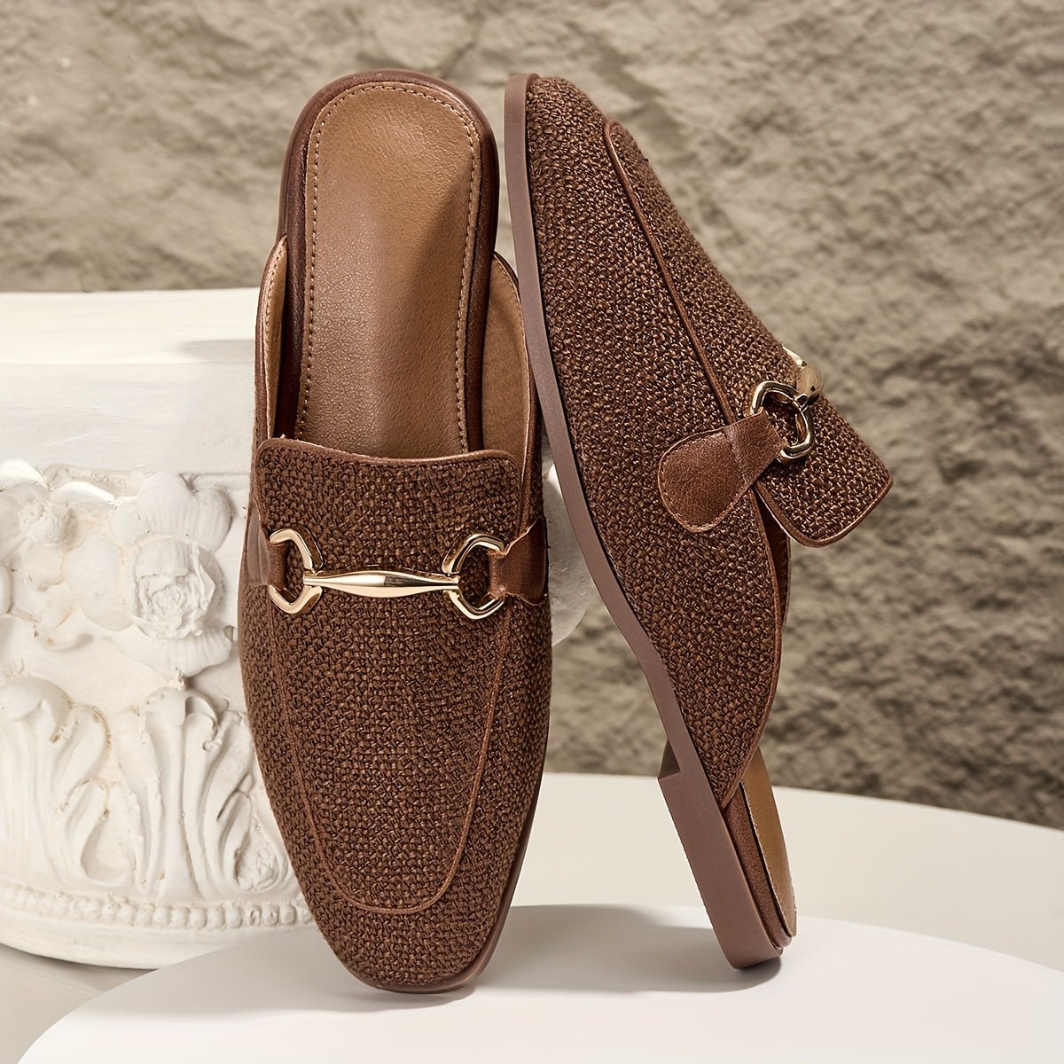 Square Toe Buckle Mule Flats