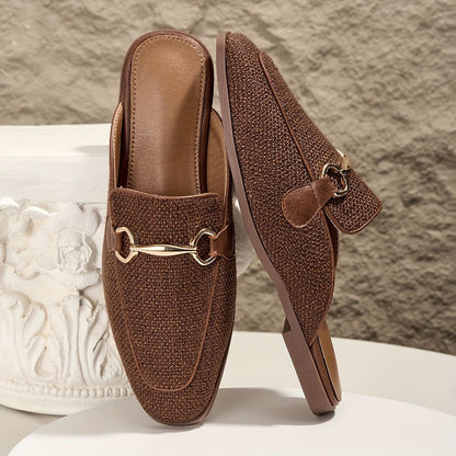 Square Toe Buckle Mule Flats