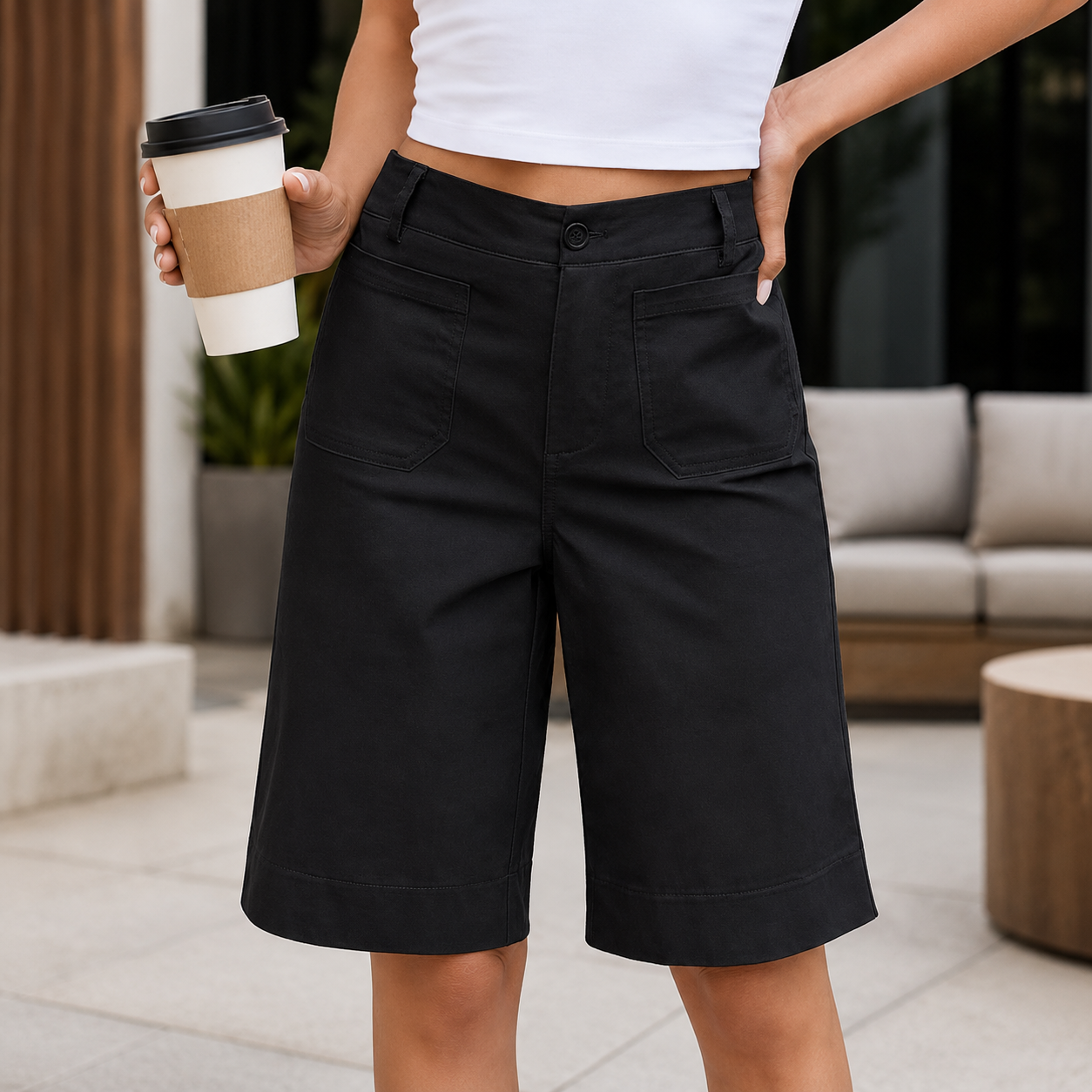 High Waisted Chino Bermuda Shorts