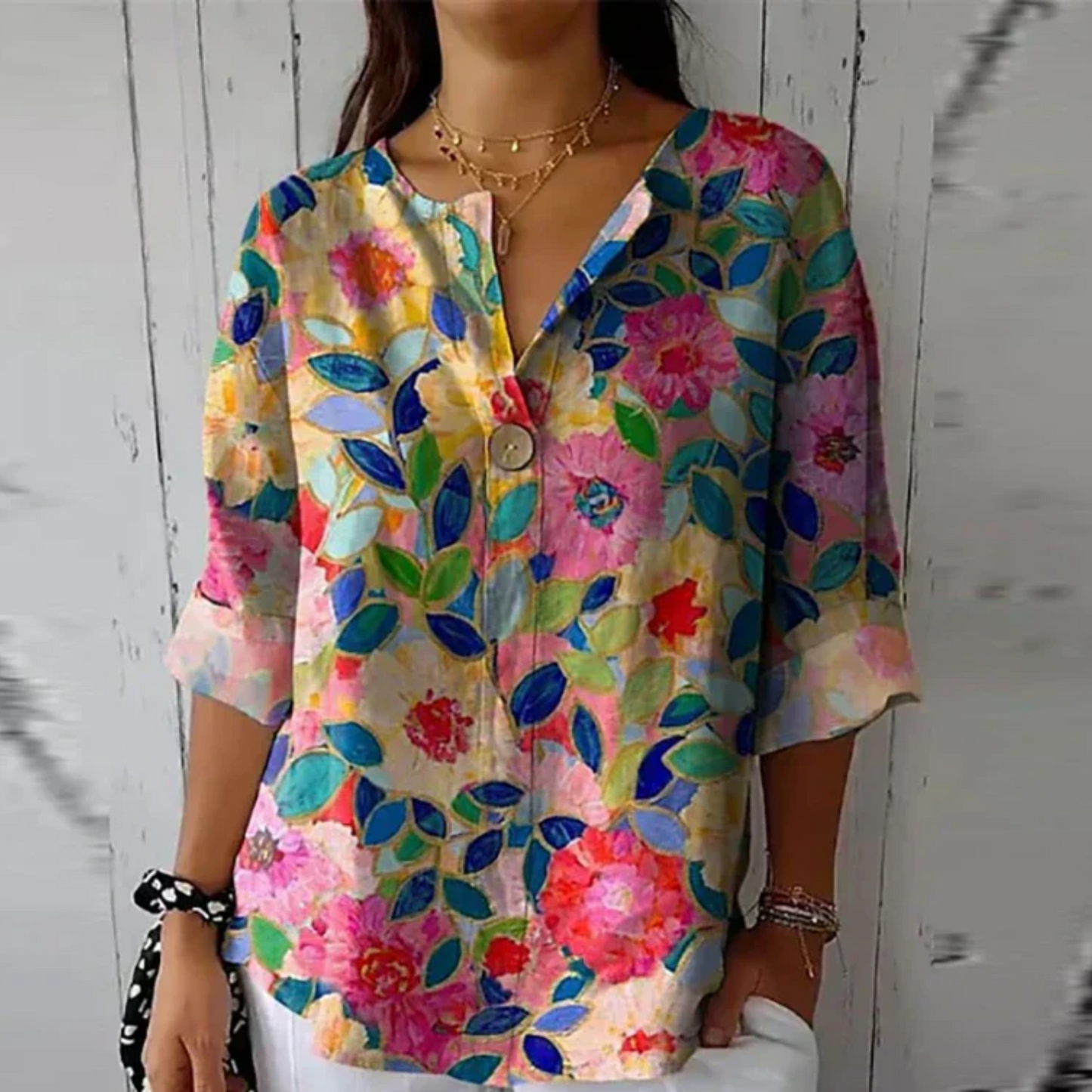 Floral Three Quarter Sleeve Casual Blouse