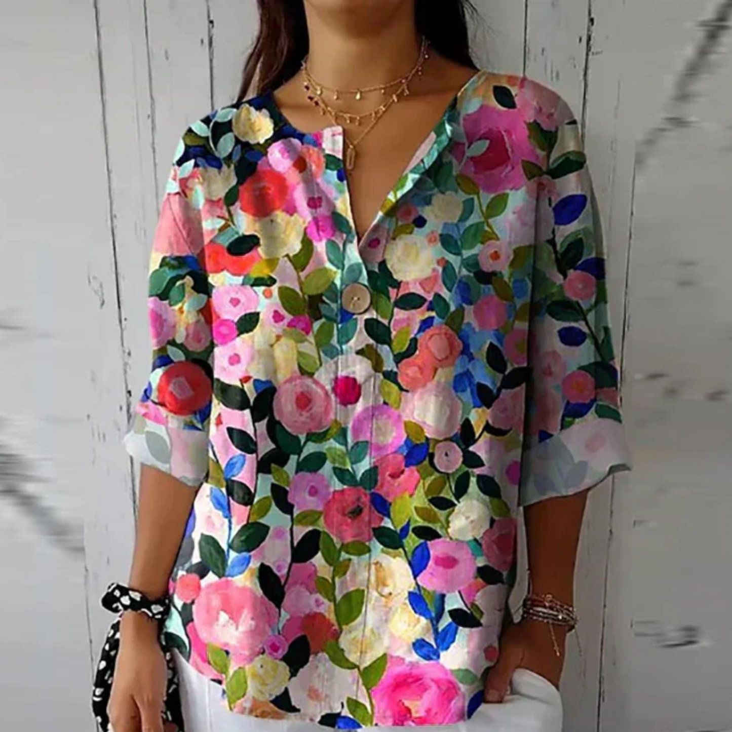 Floral Three Quarter Sleeve Casual Blouse