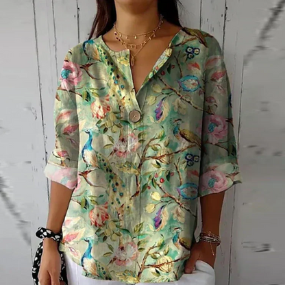 Floral Three Quarter Sleeve Casual Blouse