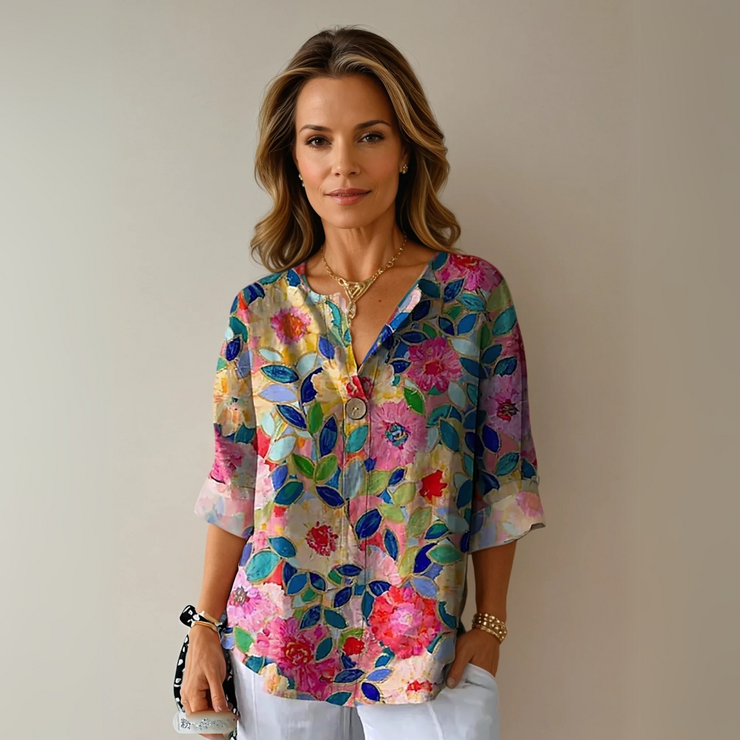 Floral Three Quarter Sleeve Casual Blouse