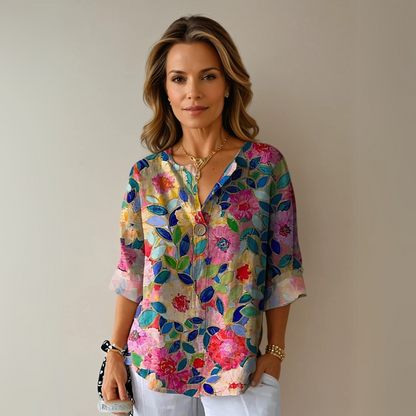 Floral Three Quarter Sleeve Casual Blouse