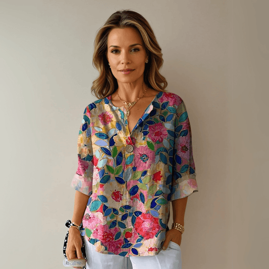 Floral Three Quarter Sleeve Casual Blouse