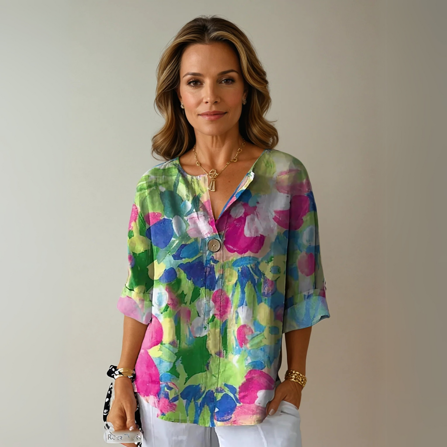 Floral Three Quarter Sleeve Casual Blouse