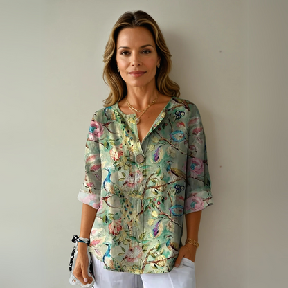 Floral Three Quarter Sleeve Casual Blouse