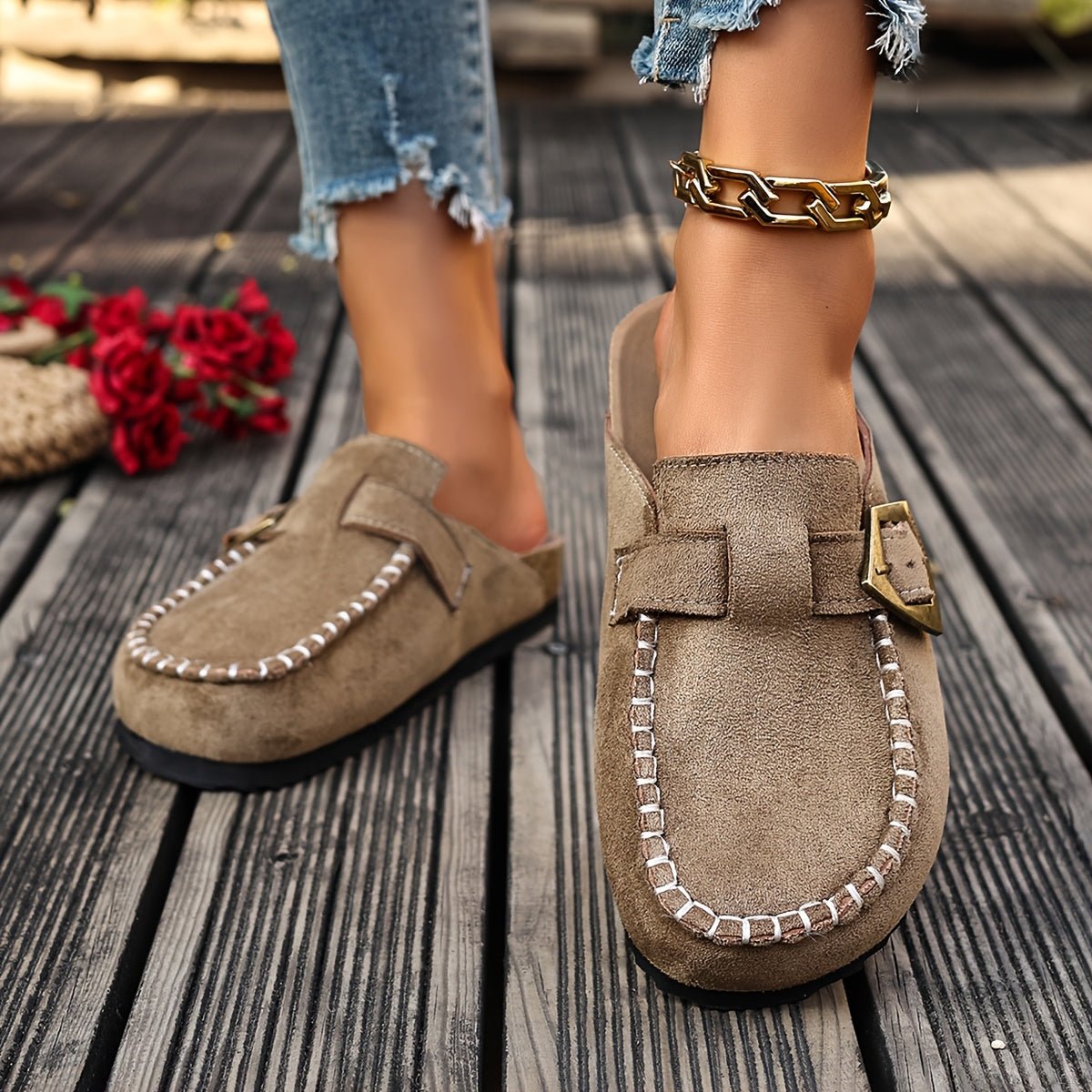Retro Buckle Mule Flats