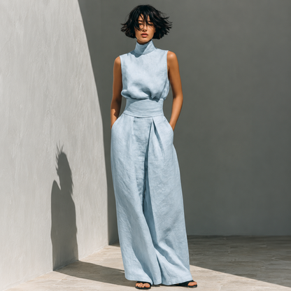 Sleeveless Blouse And Wide Leg Trouser Set