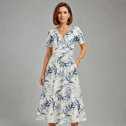Floral V-Neck A-Line Midi Dress