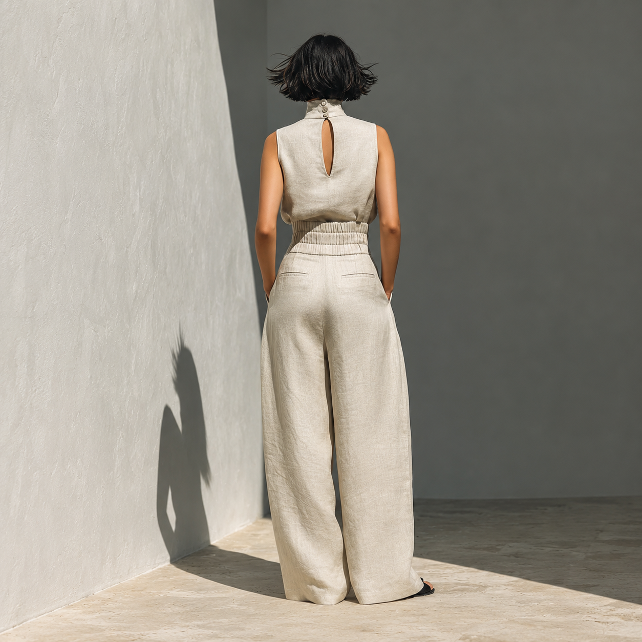 Sleeveless Blouse And Wide Leg Trouser Set