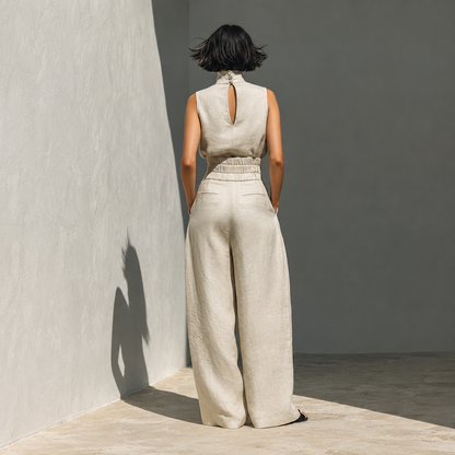 Sleeveless Blouse And Wide Leg Trouser Set