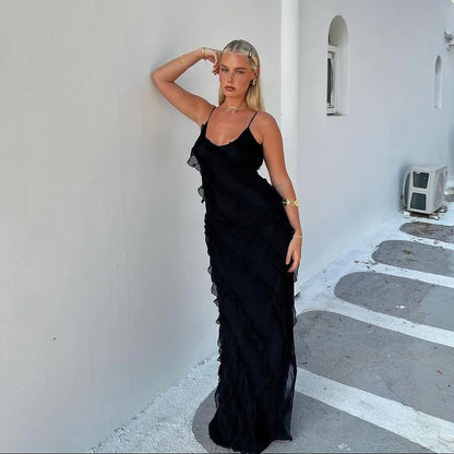 Schmeichelndes Maxikleid mit Rüschen