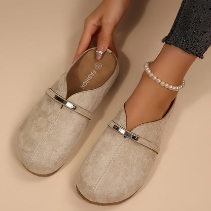 Metallic Buckle Slip On Mule Flats